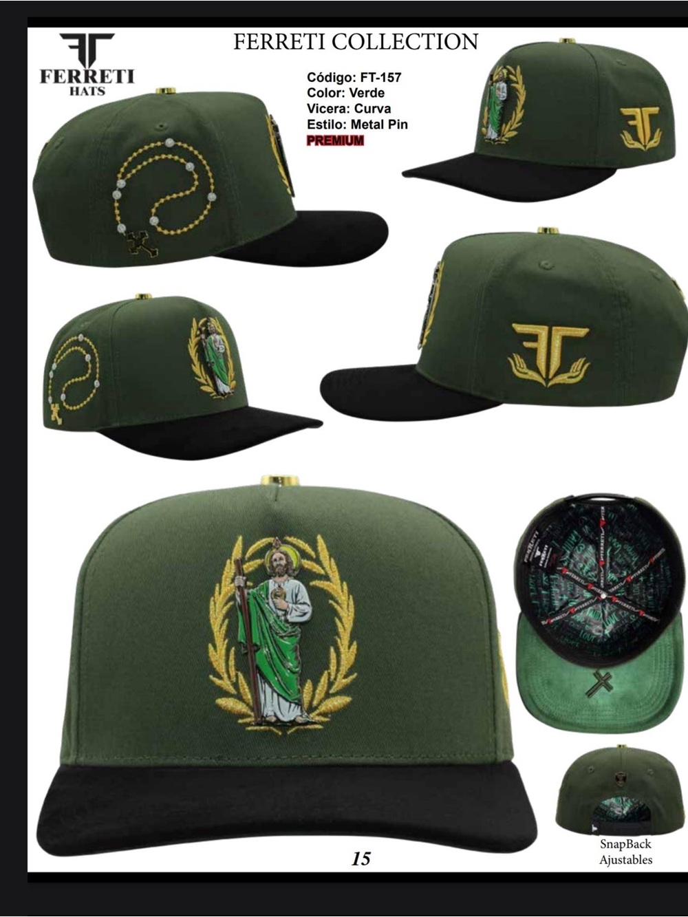 Ferreti Collection Green & Black Embroidered Snapback Hat